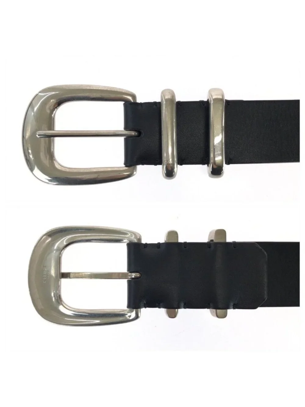 Celine Logo Print Western 90 Black White Silver Leather Belt